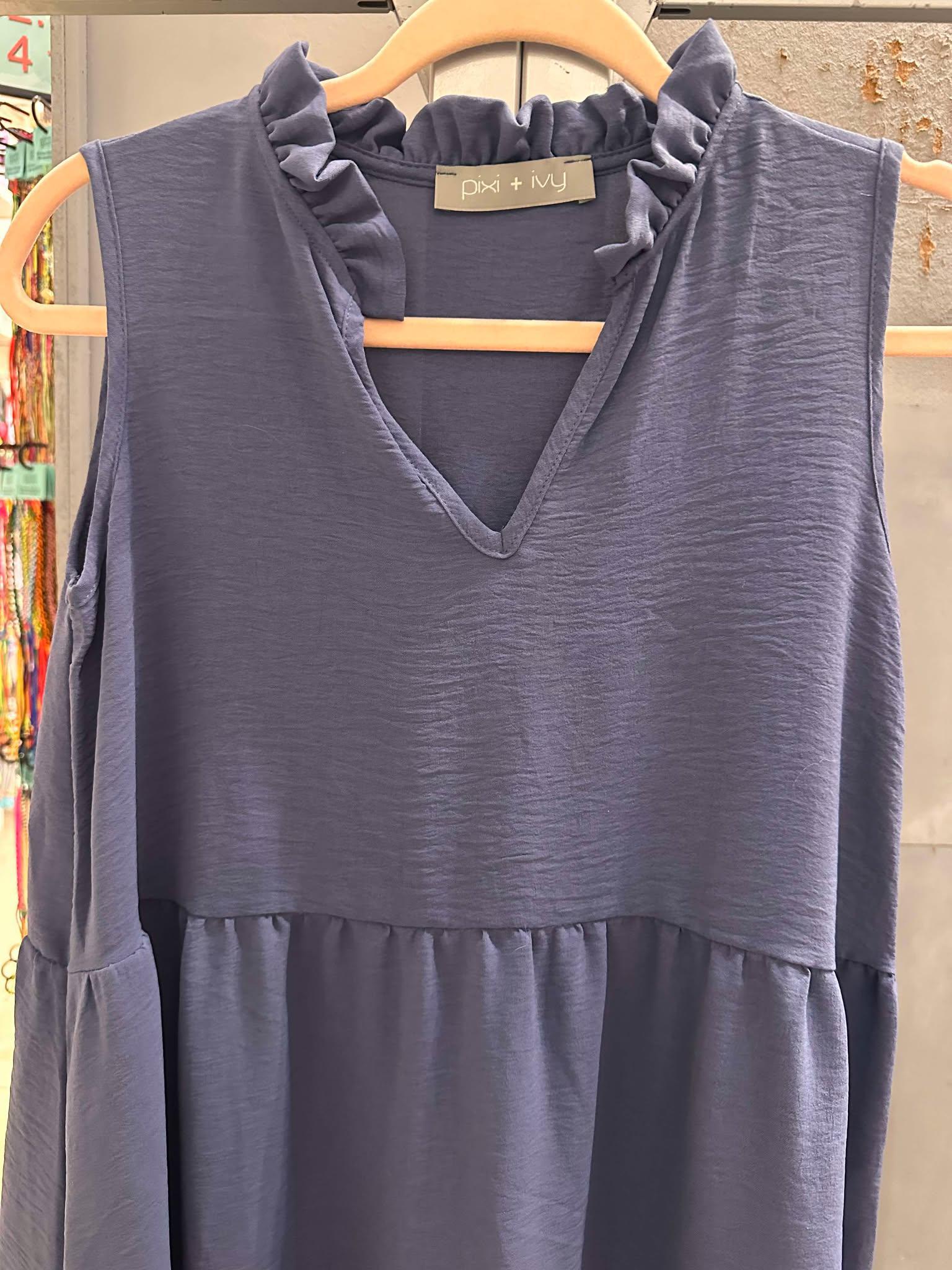 Dark Blue Midi Tiered Dress