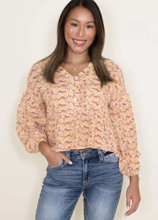 Simply Southern Sunflower Button Top