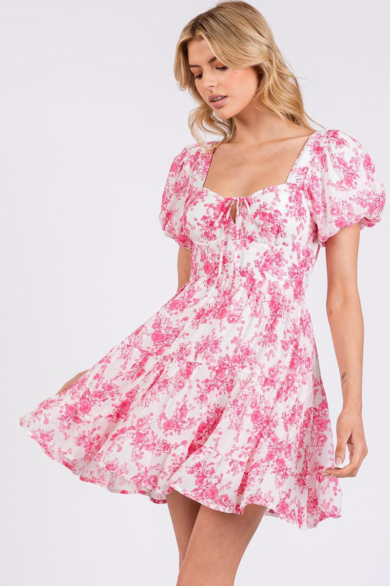 Pink Floral Crinkle Tea Party Dress