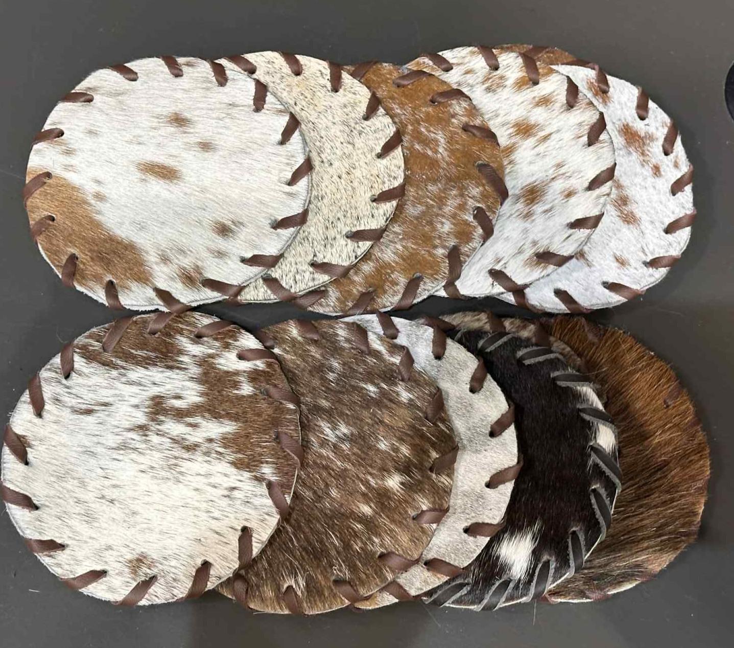 Cowhide Stitched Round Coasters