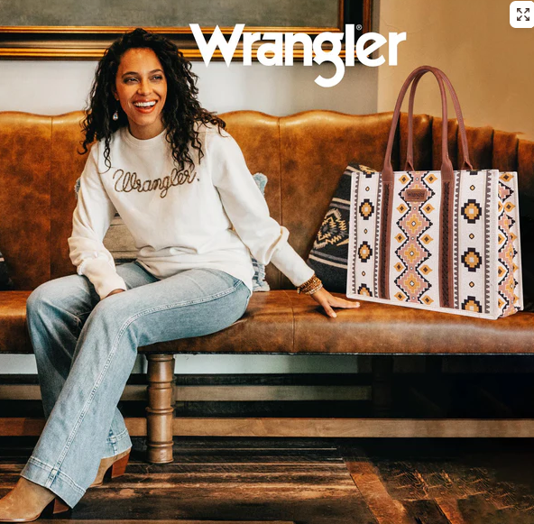 Wrangler Southwestern Pattern Dual Sided Print Canvas Wide Tote Coffee