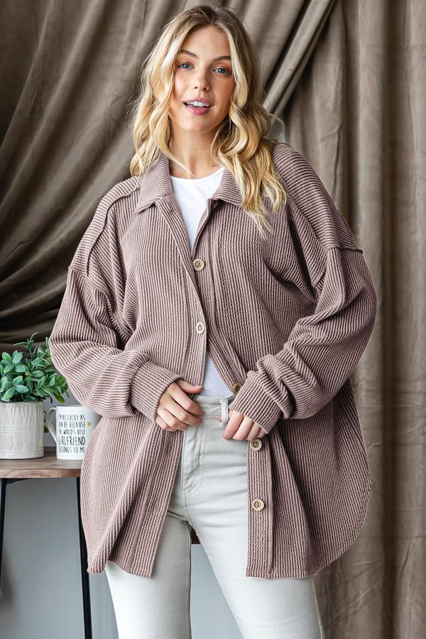 Coco Collar Solid Urban Ribbed Button Down