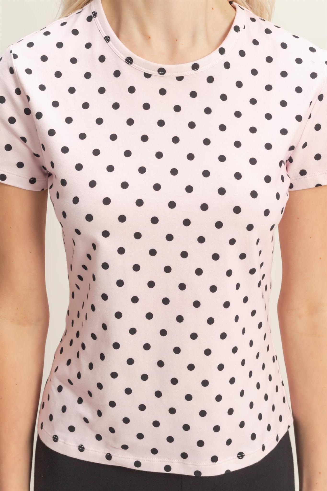 Polka Dot Short Sleeve Crew Neck - Pink