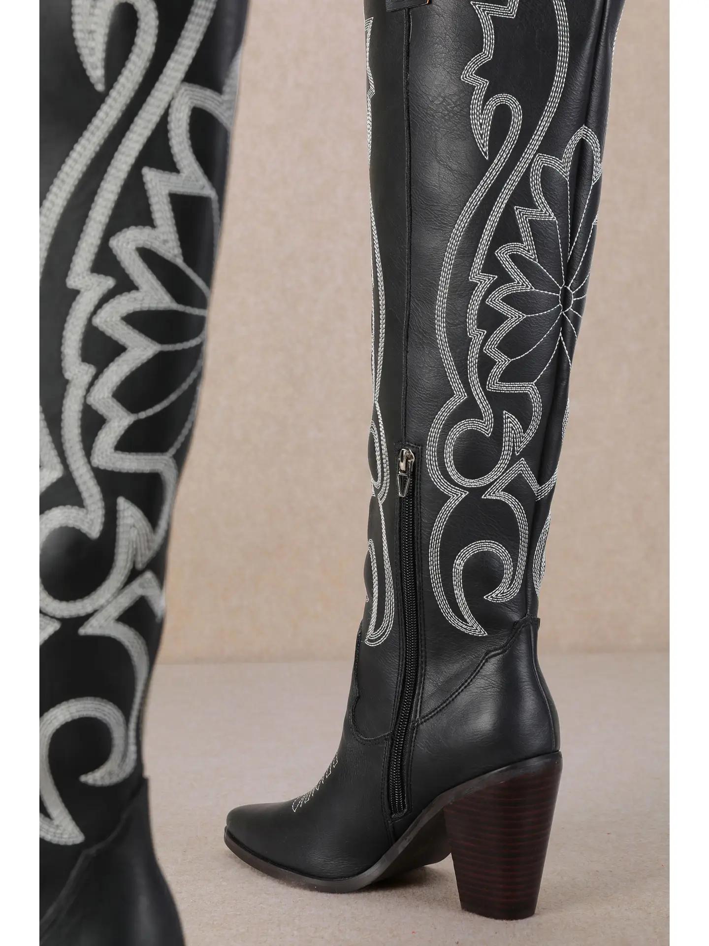 Ivy Samara Stitch Western Tall Boots - Black