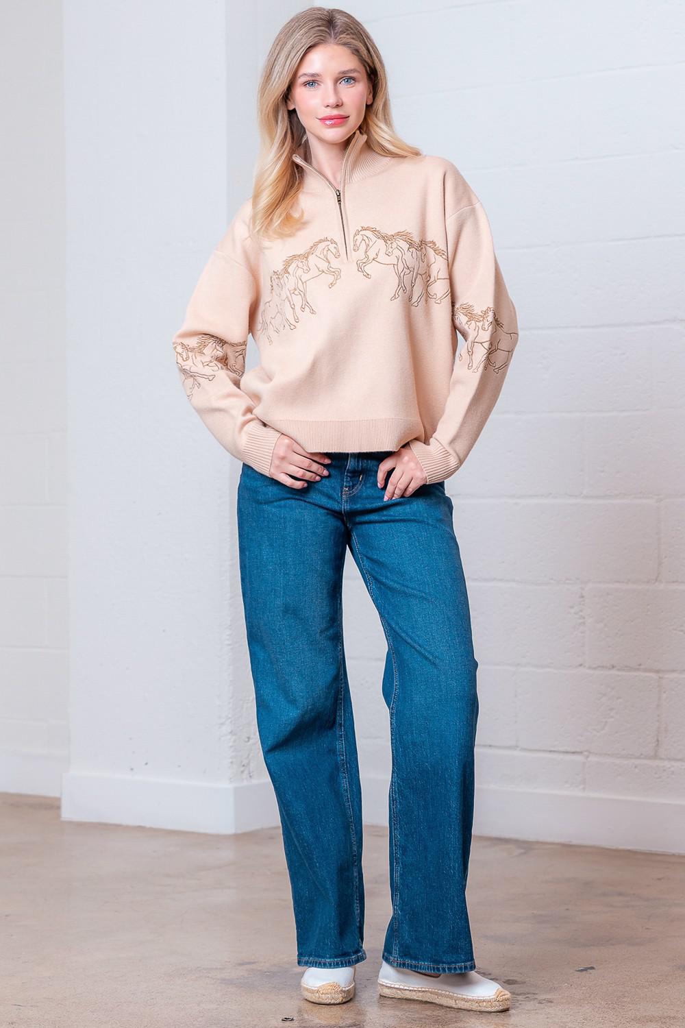 Horses Embroidery Sweater Top