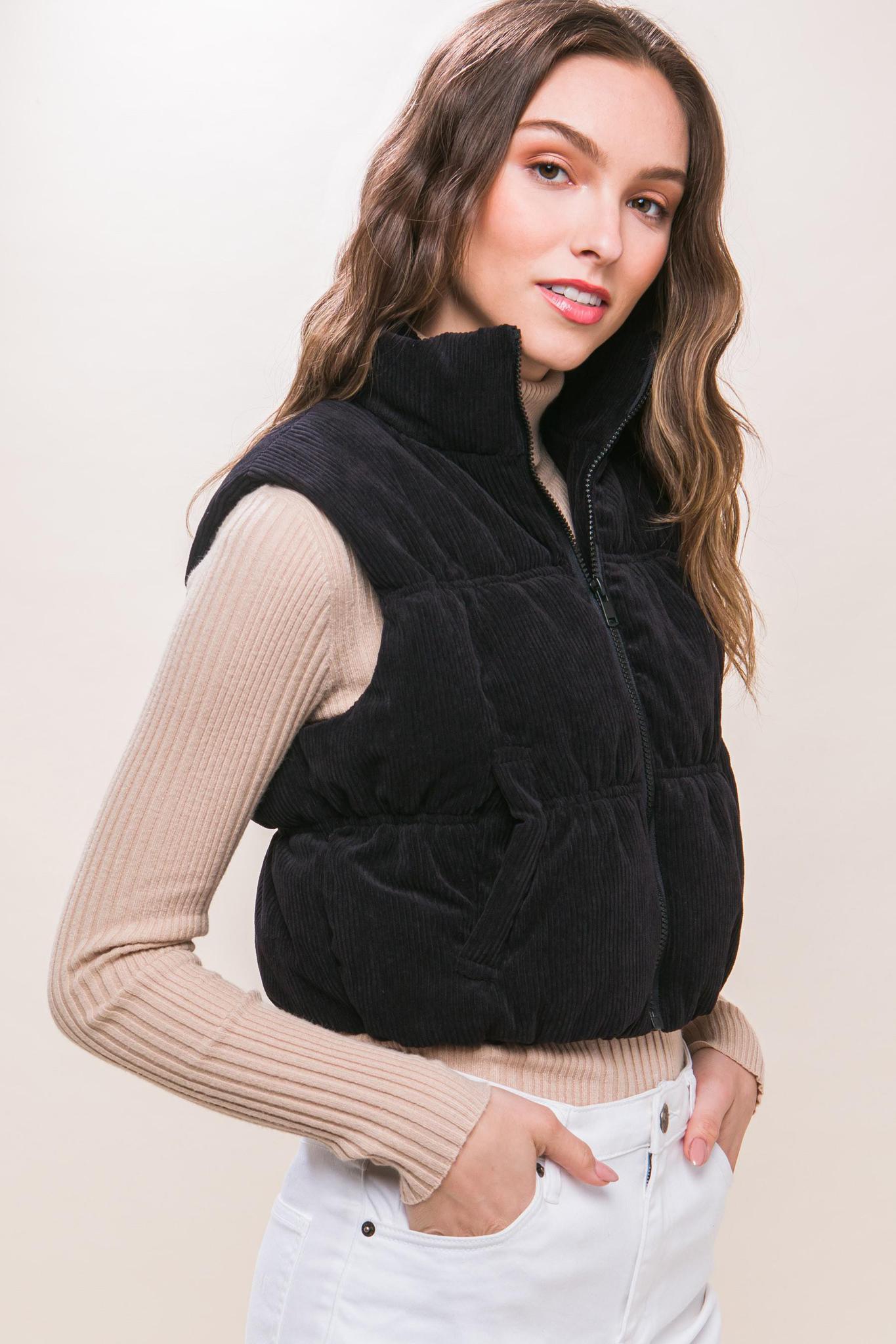 Black Corduroy Puffer Vest