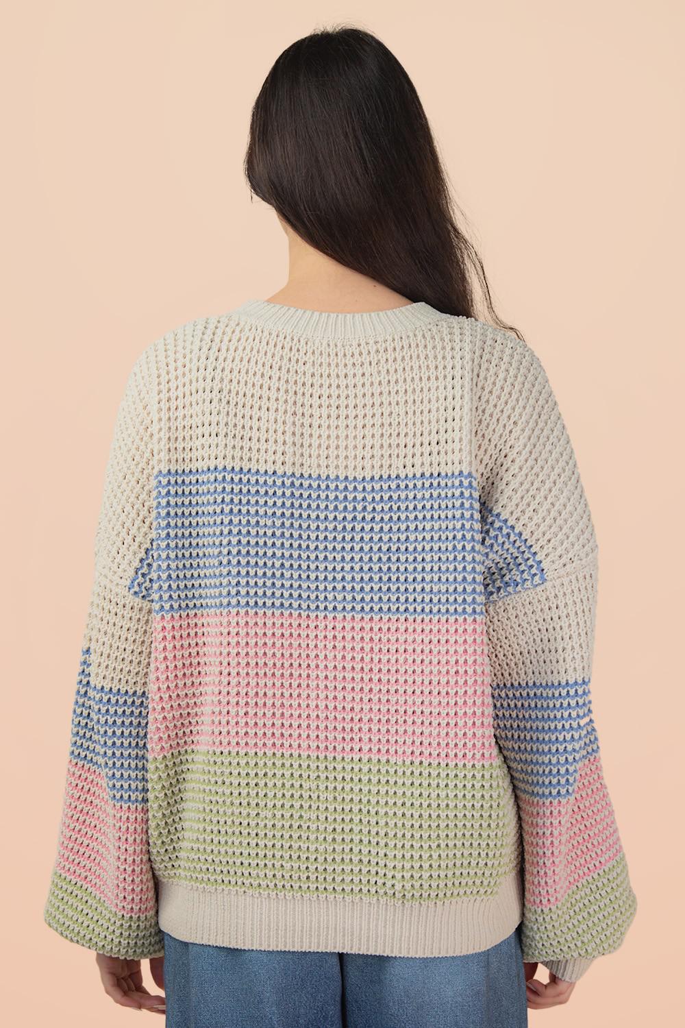 Oversized Color Block Knit Sweater Top