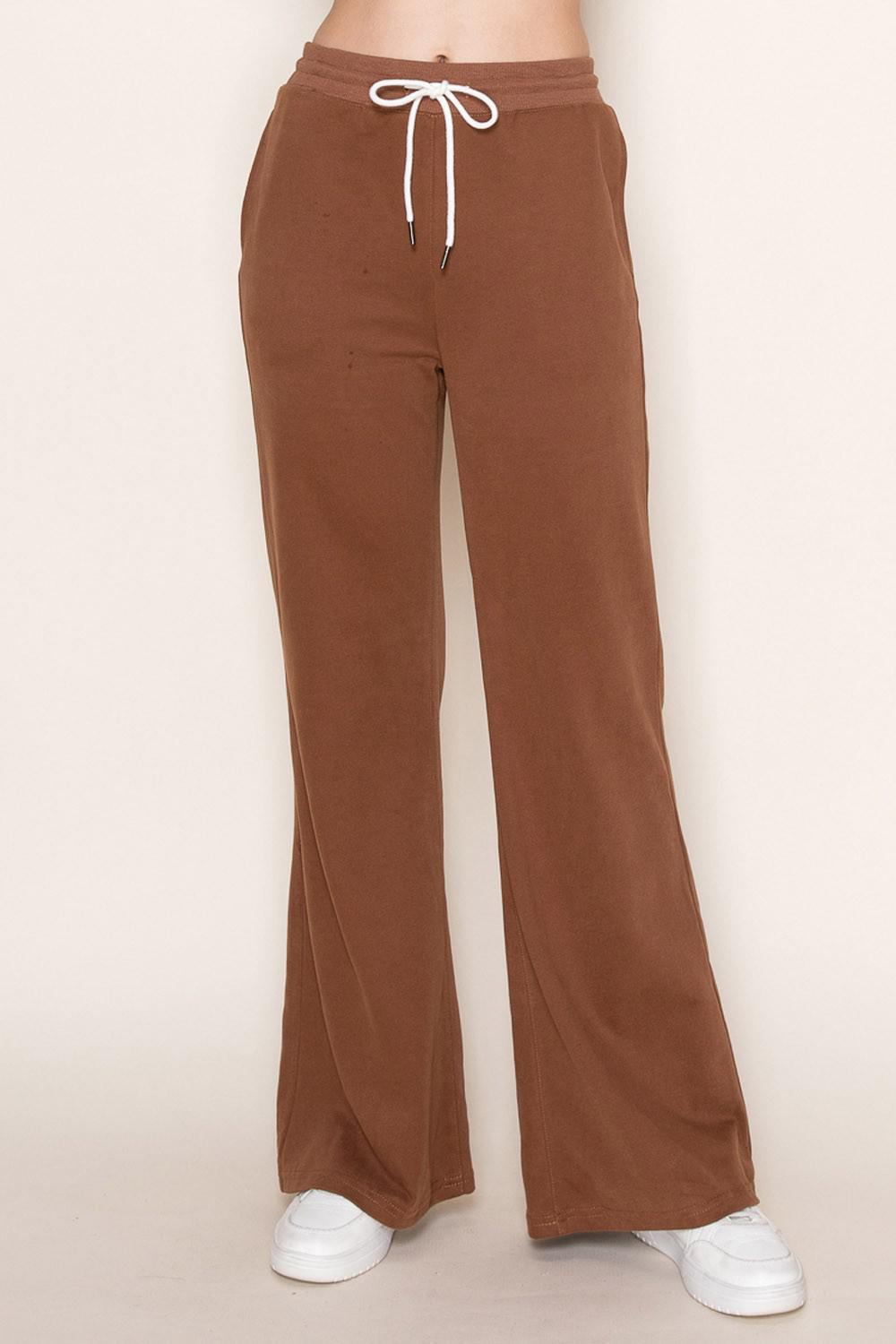 Brown High Waisted Solid Knit Pants