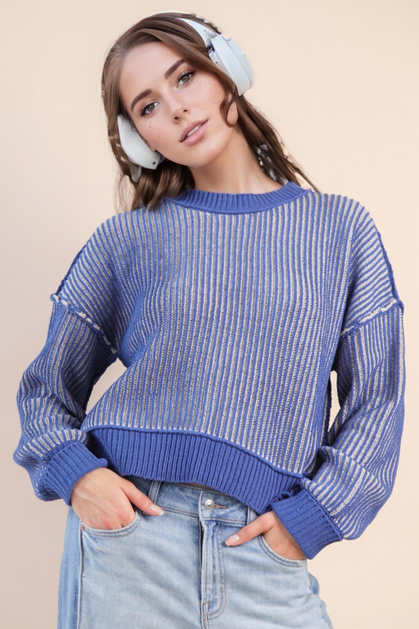 Two-Tone Striped Casual Stripe Sweater