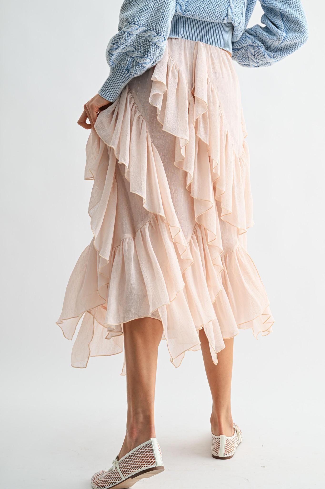 Layered Chiffon Ruffle Midi Skirt