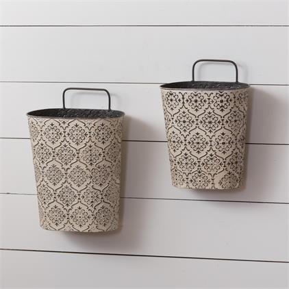 White Embossed Wall Planters
