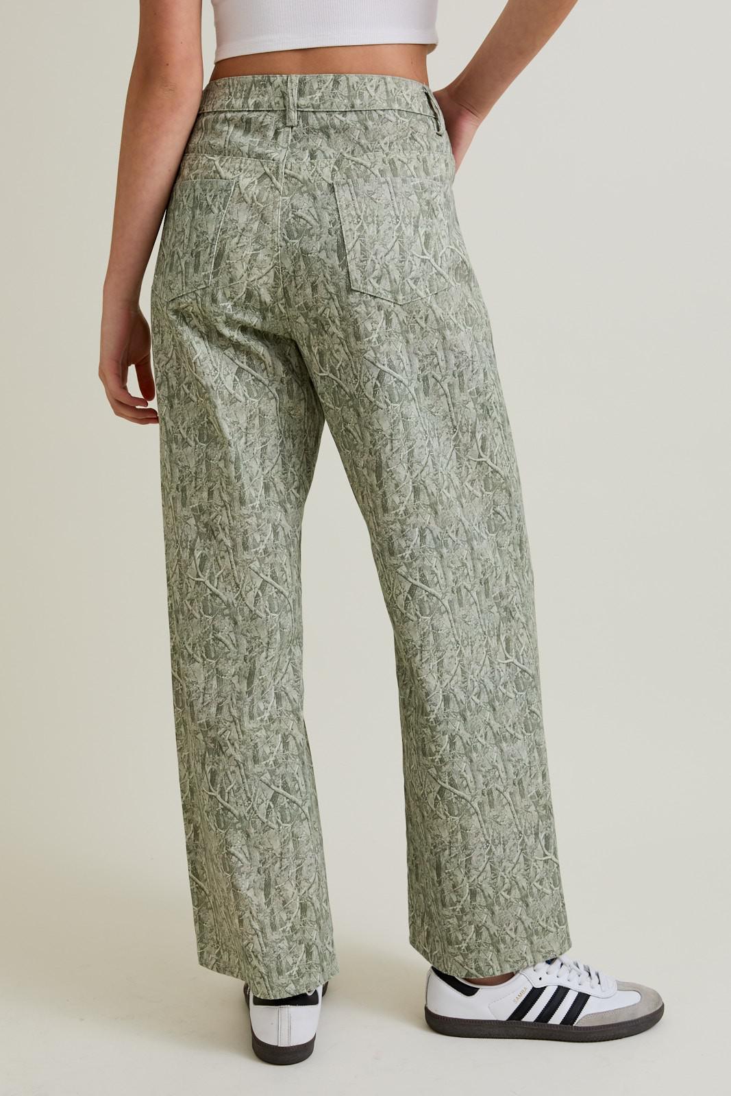 Mid-Rise Tree Camo Wide Leg Pants