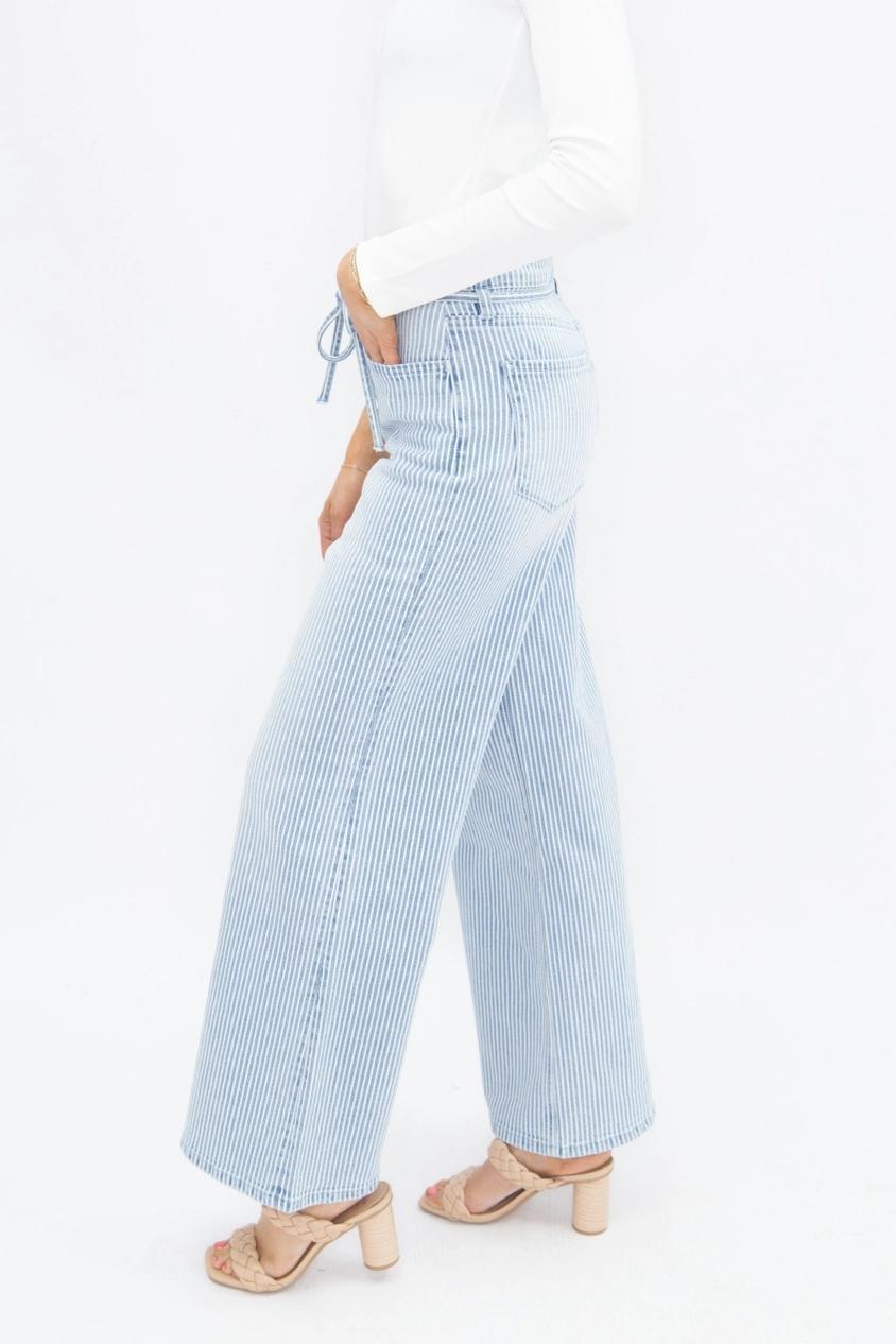 Striped Straight-Leg Jeans with Tie