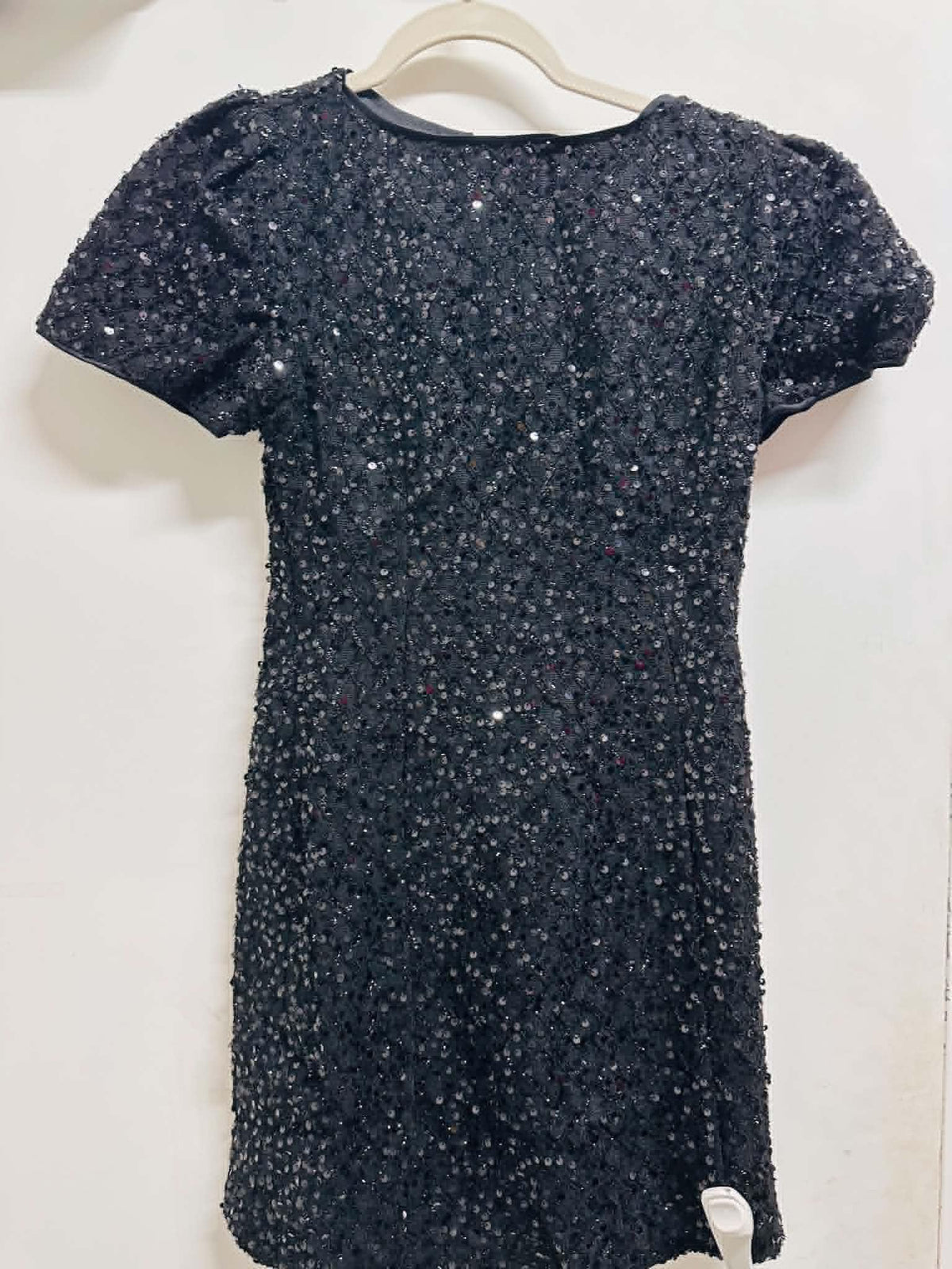 BLACK SEQUIN PUFF SLEEVE MINI DRESS