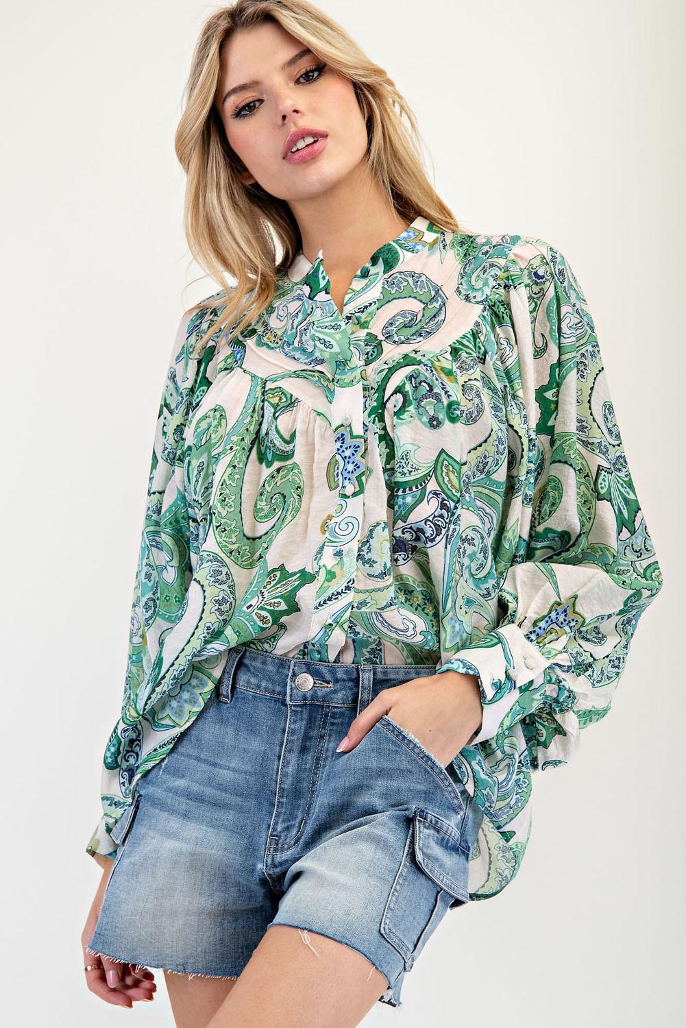 Paisley Bubble Sleeve Top