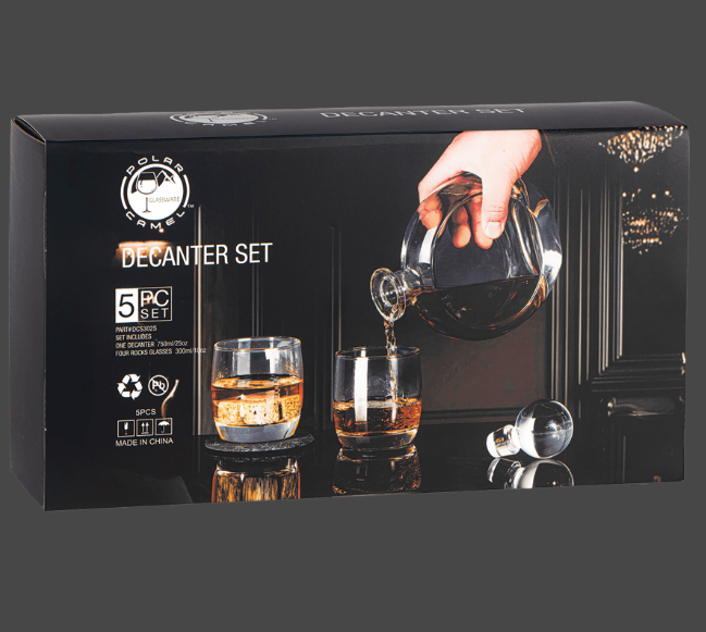 Engravable 750ml Flat Round Glass Decanter Set