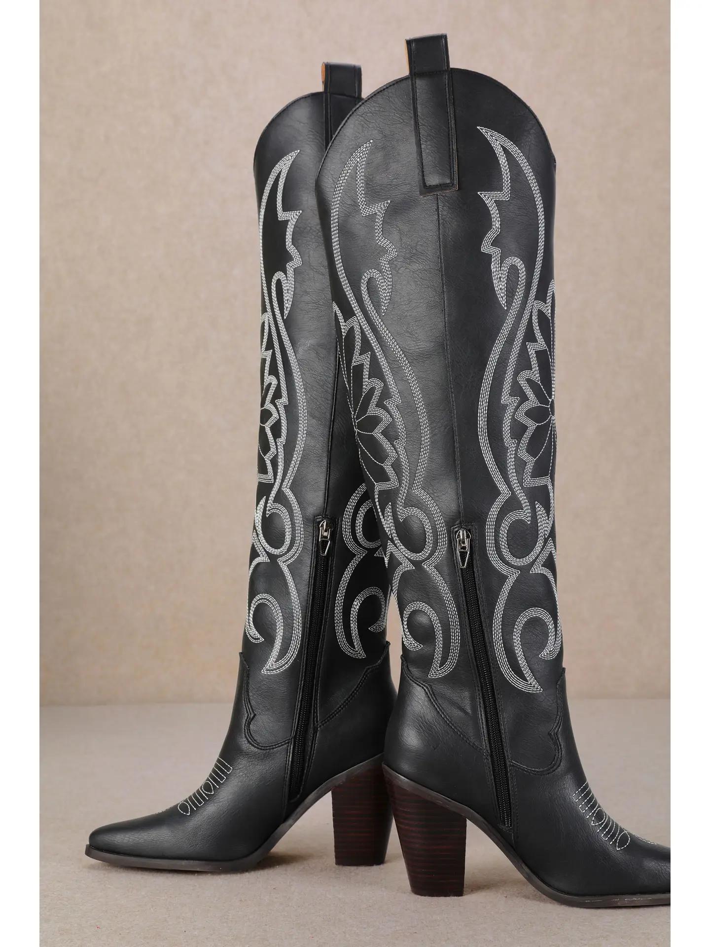 Ivy Samara Stitch Western Tall Boots - Black