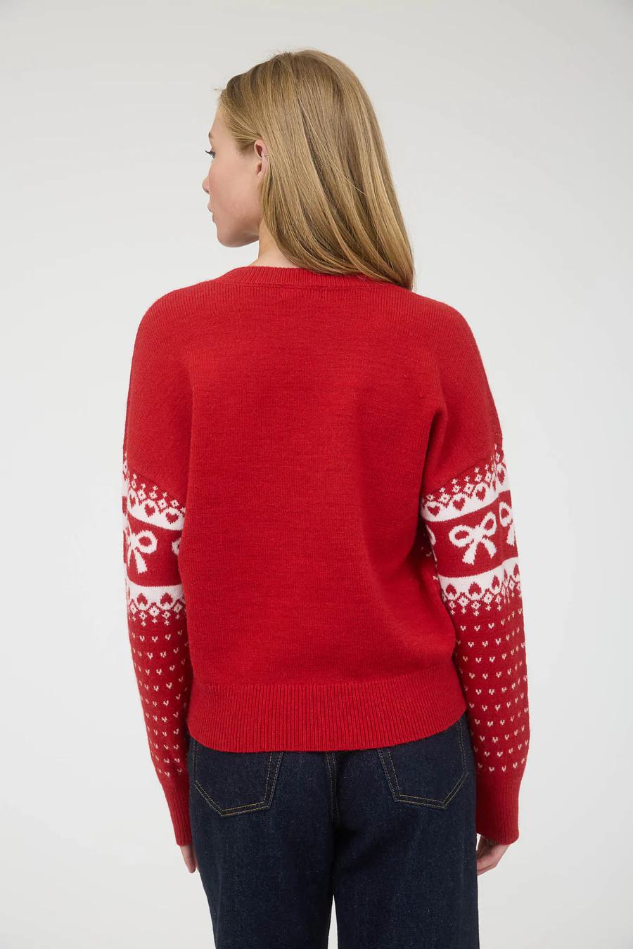 Bow & Heart Red Jacquard Knit Sweater