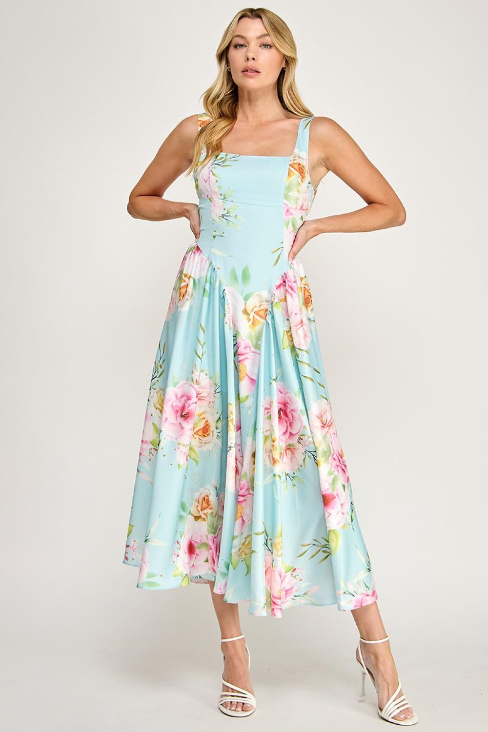 Pastel Garden Open-Back Midi Dress