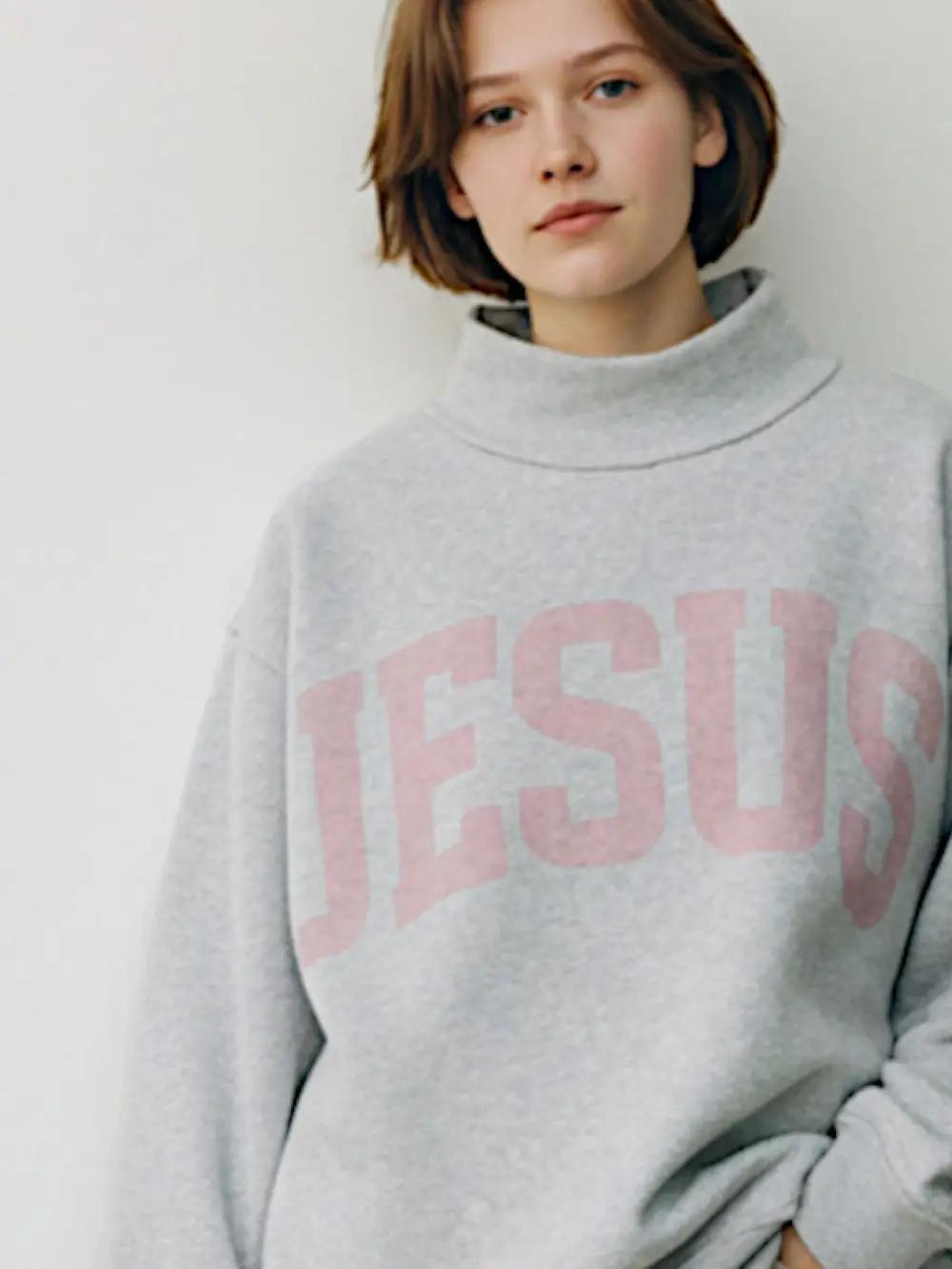 'Jesus & God Is Good' Reversible Mock Neck Sweatshirt - Heather/Pink