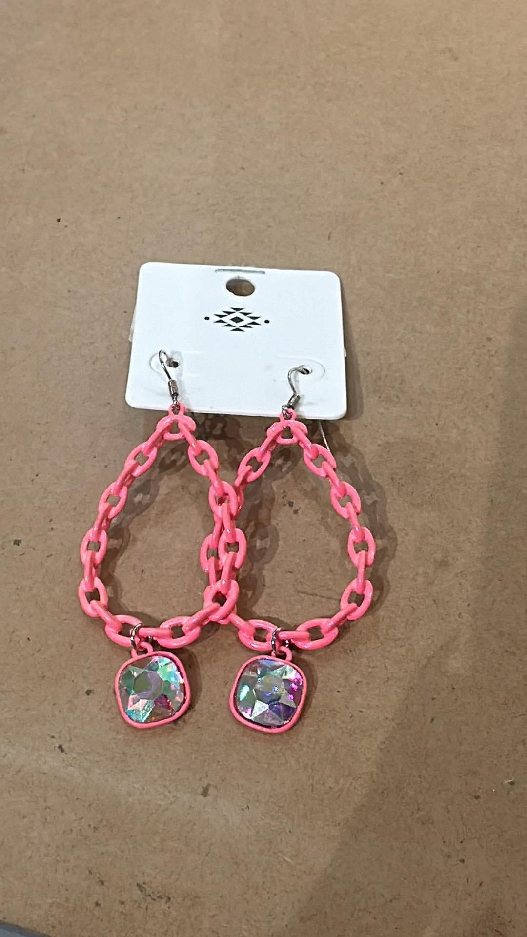Hot Pink Chain Teardrop Earrings