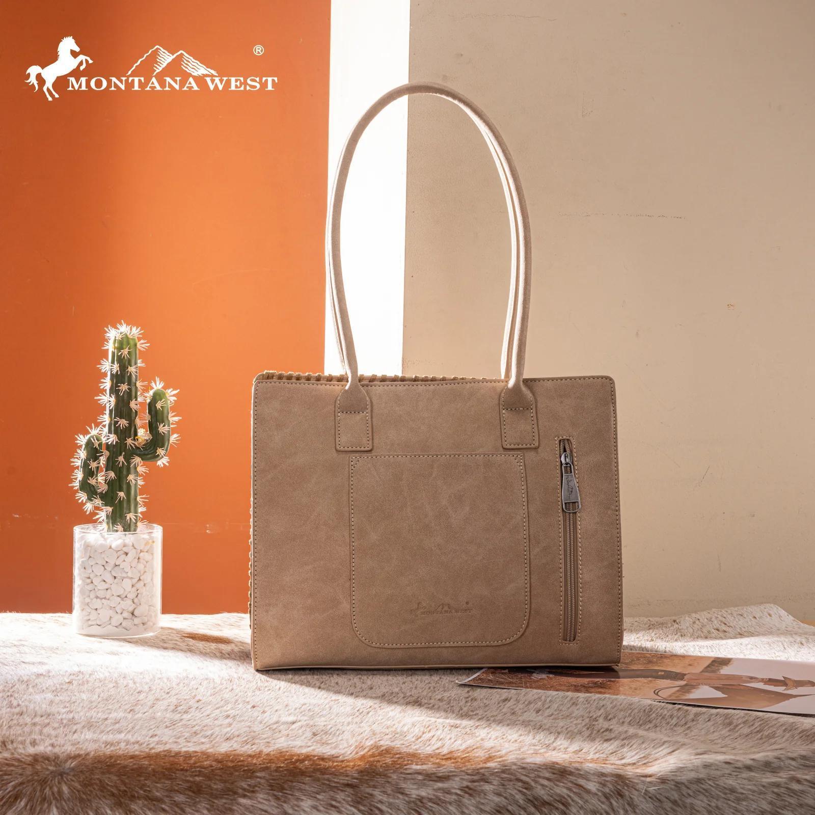 Montana West Tooled Concealed Carry Tote - Tan