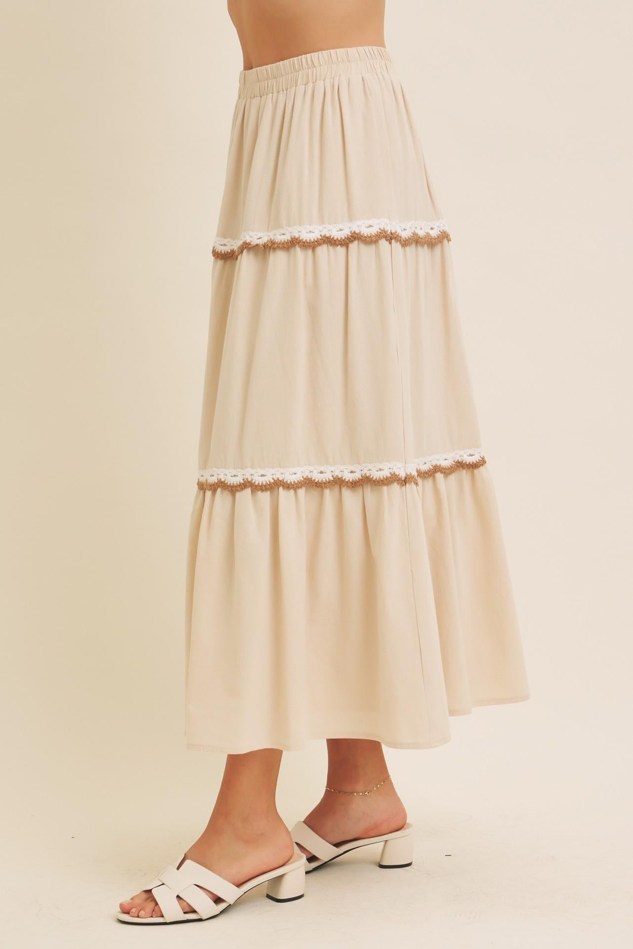 Scallop Crochet Tiered Midi Skirt