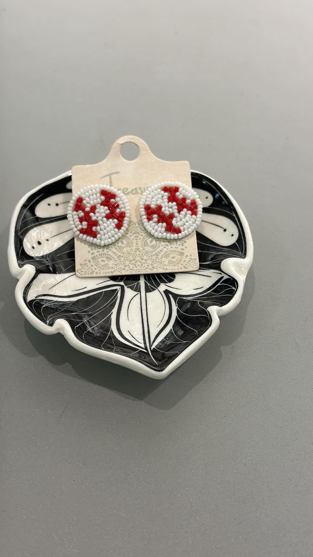 Round Baseball Beaded Earrings