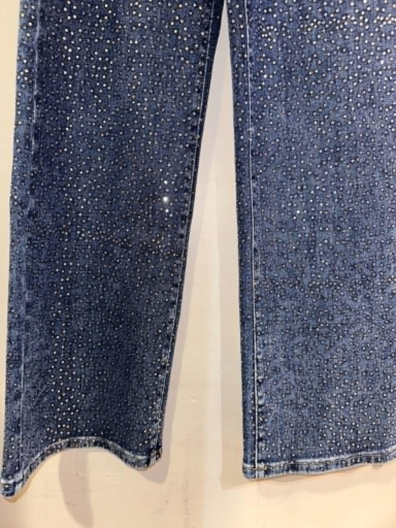 Nina Rossi Sequin Embellished Denim Wide Leg Jeans