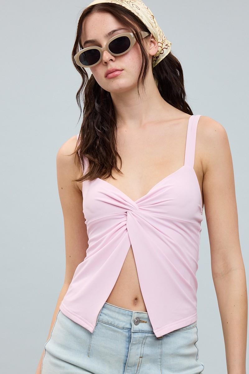 Twisted Bust Baby Pink Cami Crop Top