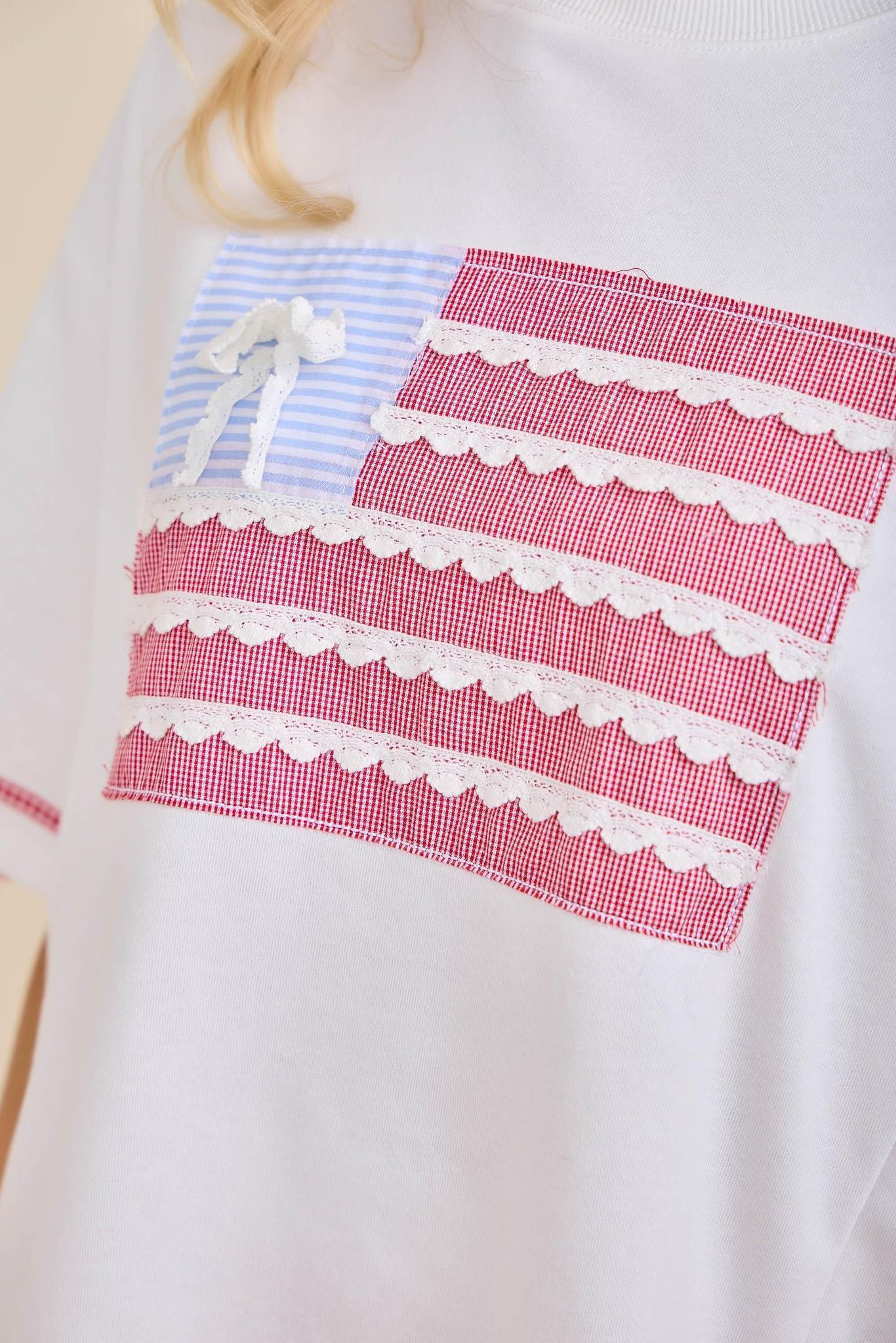 Patriotic Ribbon Patch Oversized Tee