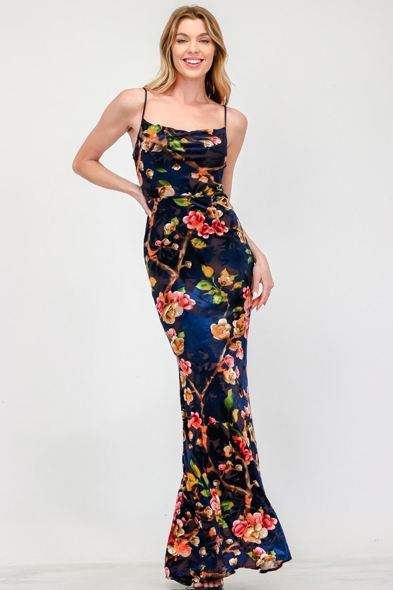 Sleeveless Floral Velvet Maxi Dress