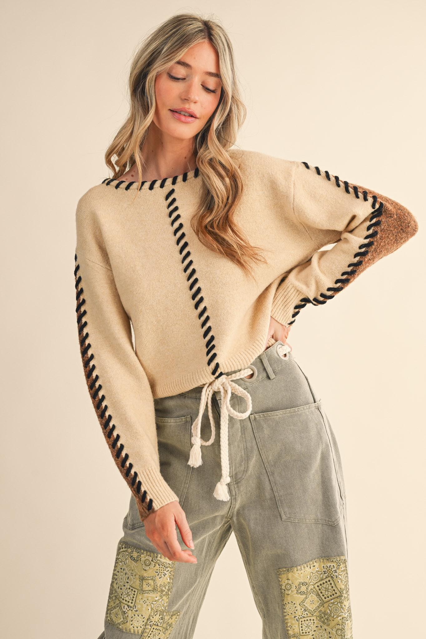 Whip Stitch Two-tone Sweater