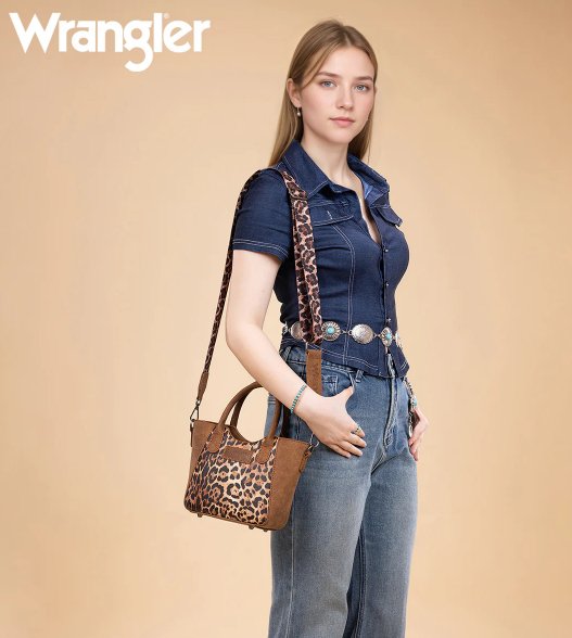 Wrangler Leopard Print Small Tote/Crossbody - Brown