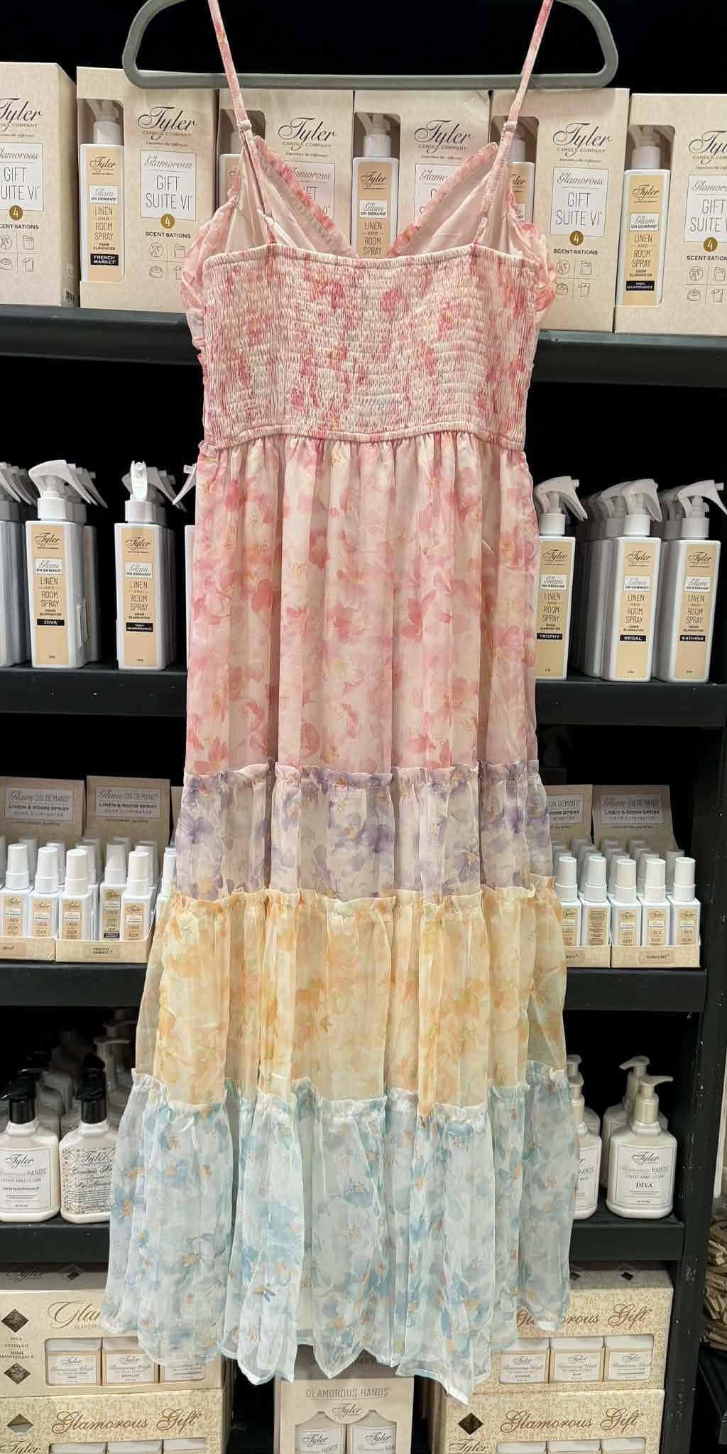Multicolored Pastel Floral Tiered Maxi Dress