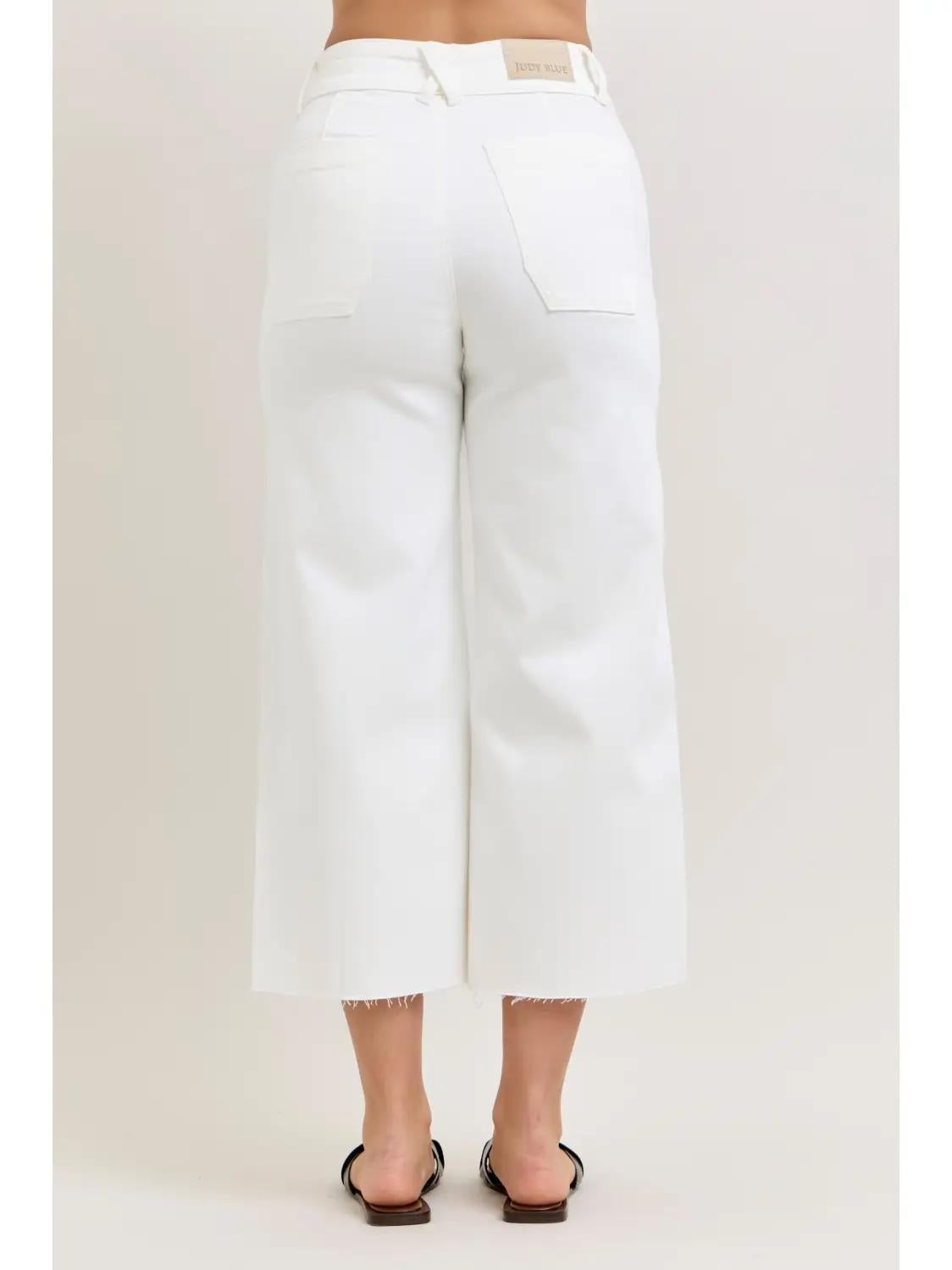 Judy Blue White HW Wide Crop Front Patch Jeans