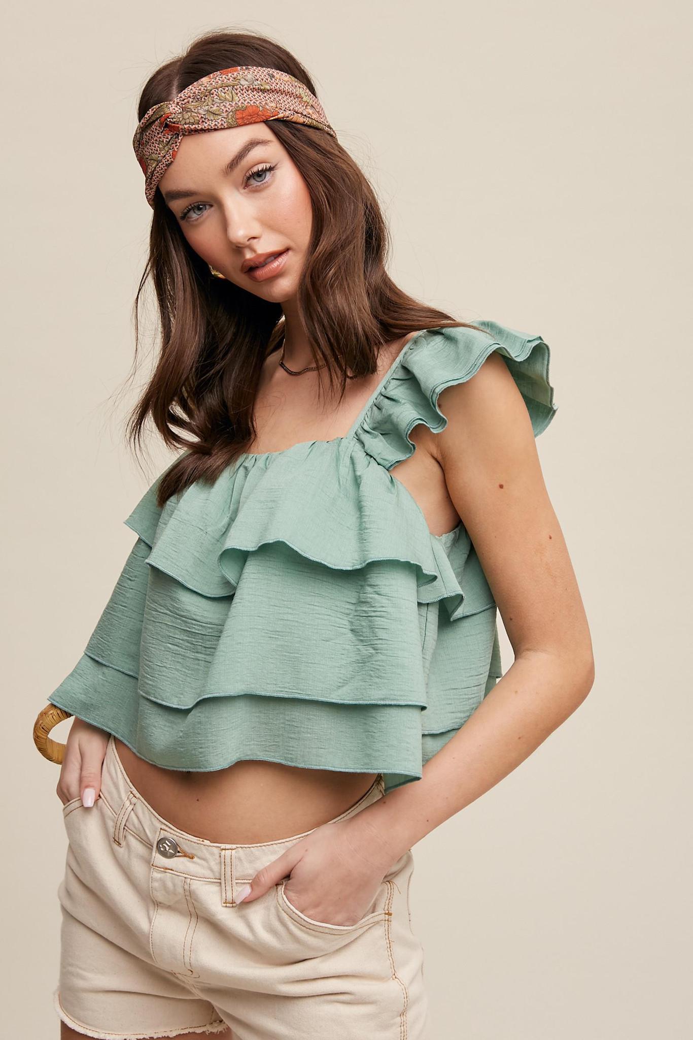 Boho Ruffled Tiered Crop Top