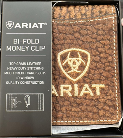 Ariat Grain Leather Bifold Money Clip Wallet