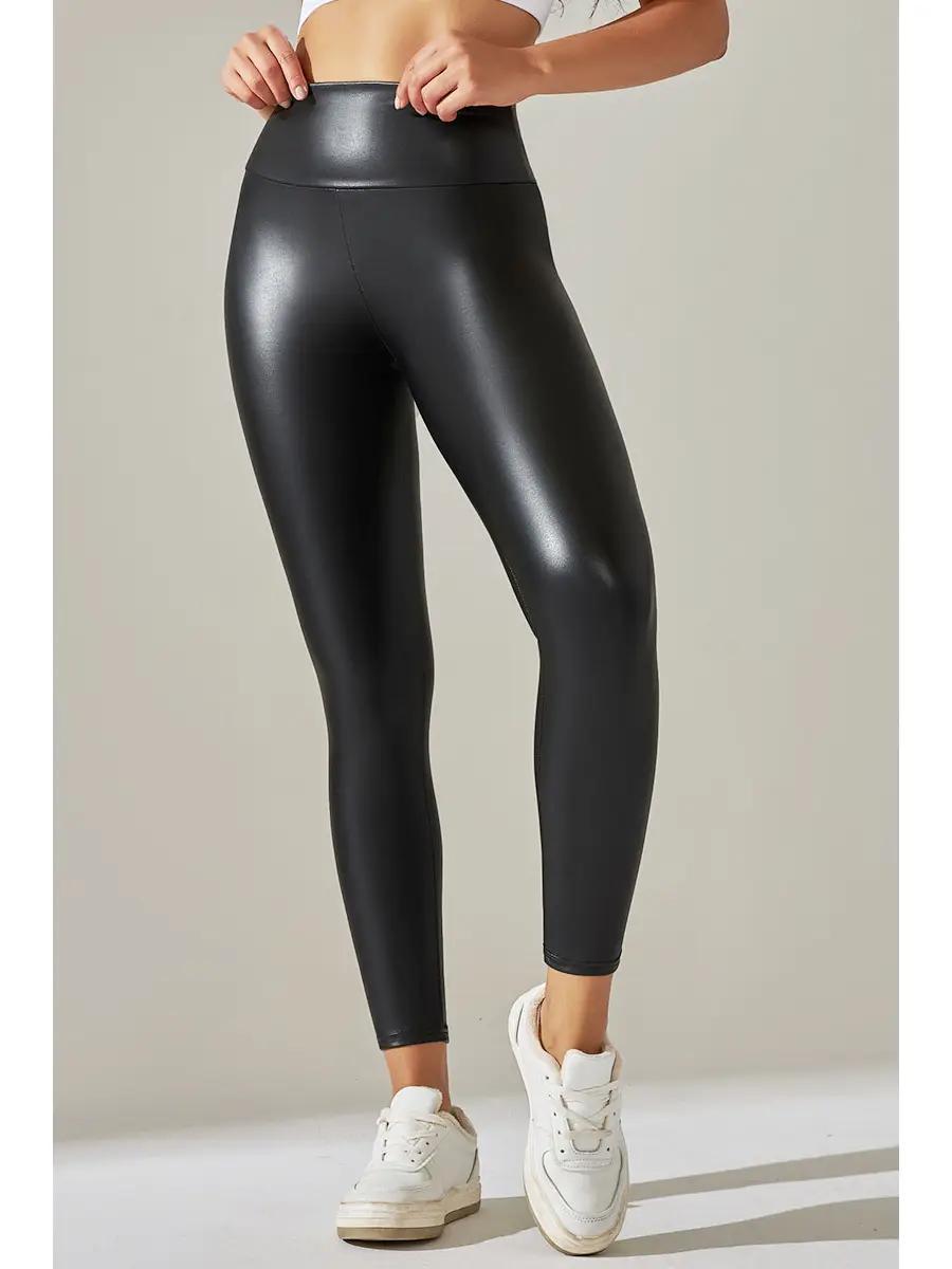 Black Color High Waist Faux Matt Leather Skinny Leggings