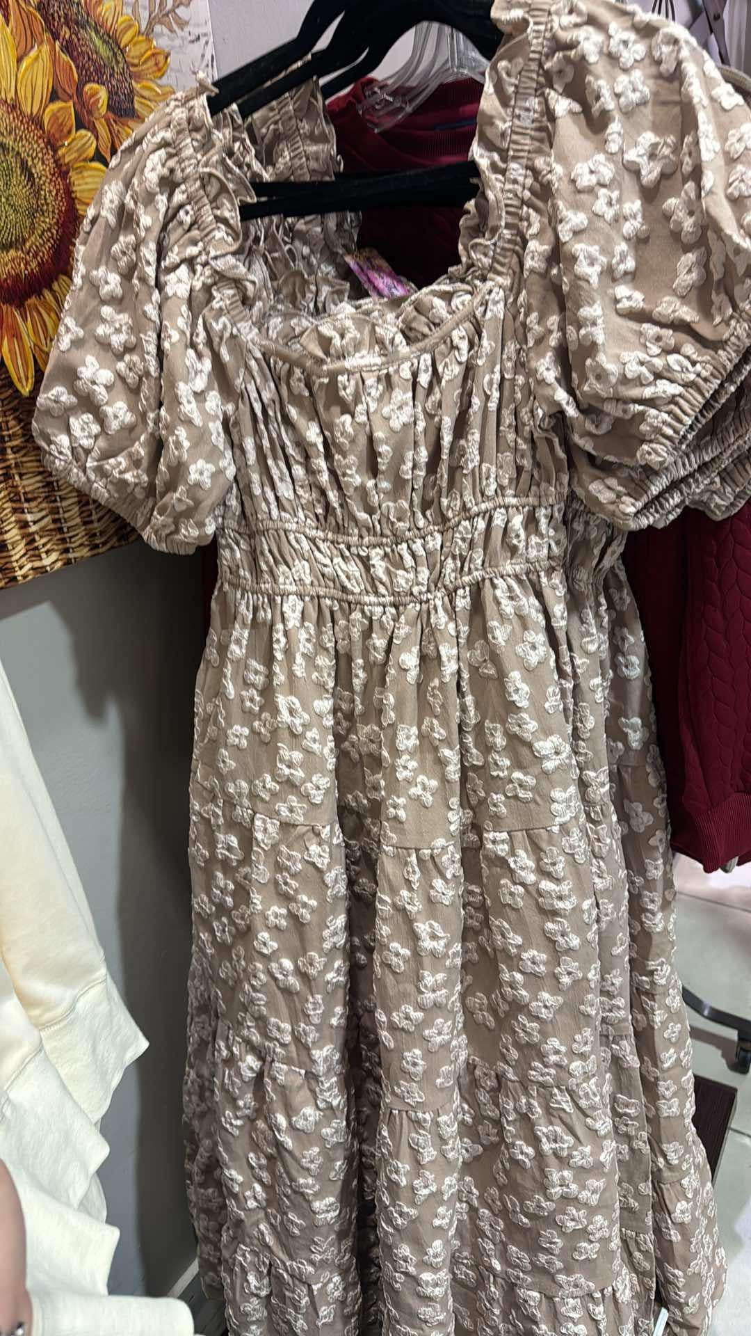 Taupe Floral Ruffle Dress