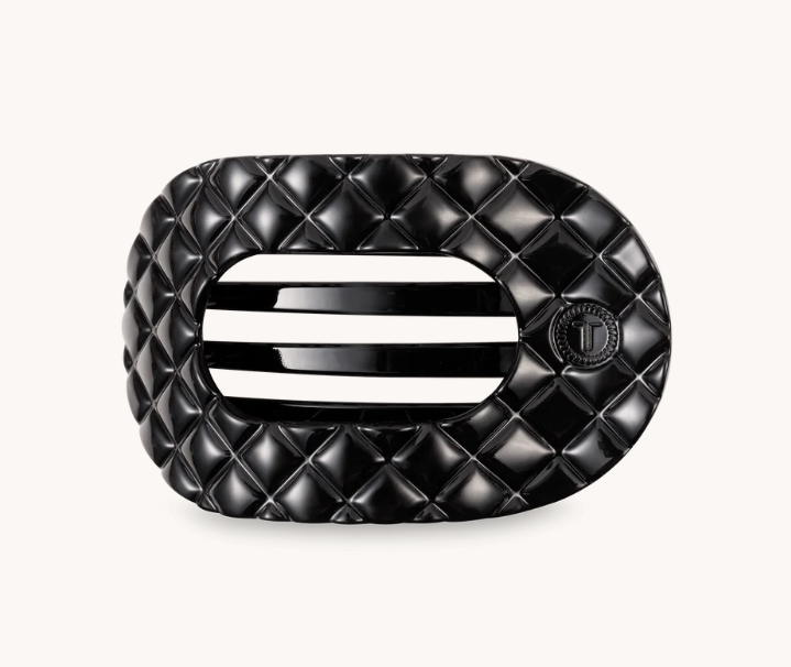 Jet Black Quilted Flat Round Hair Clip