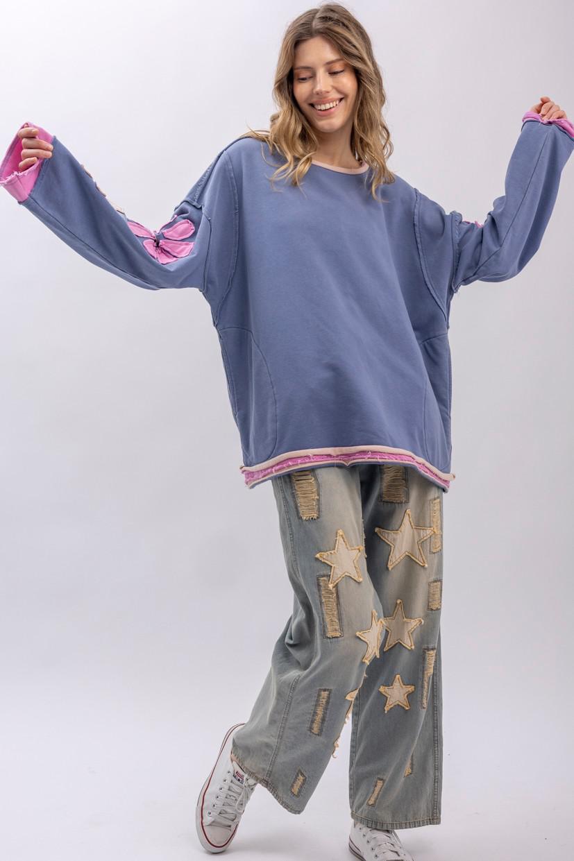 Flower Patch Long Sleeve Round Neck Top