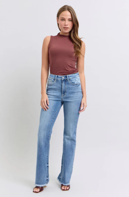 Judy Blue HW Bootcut Jeans with Fray Hem