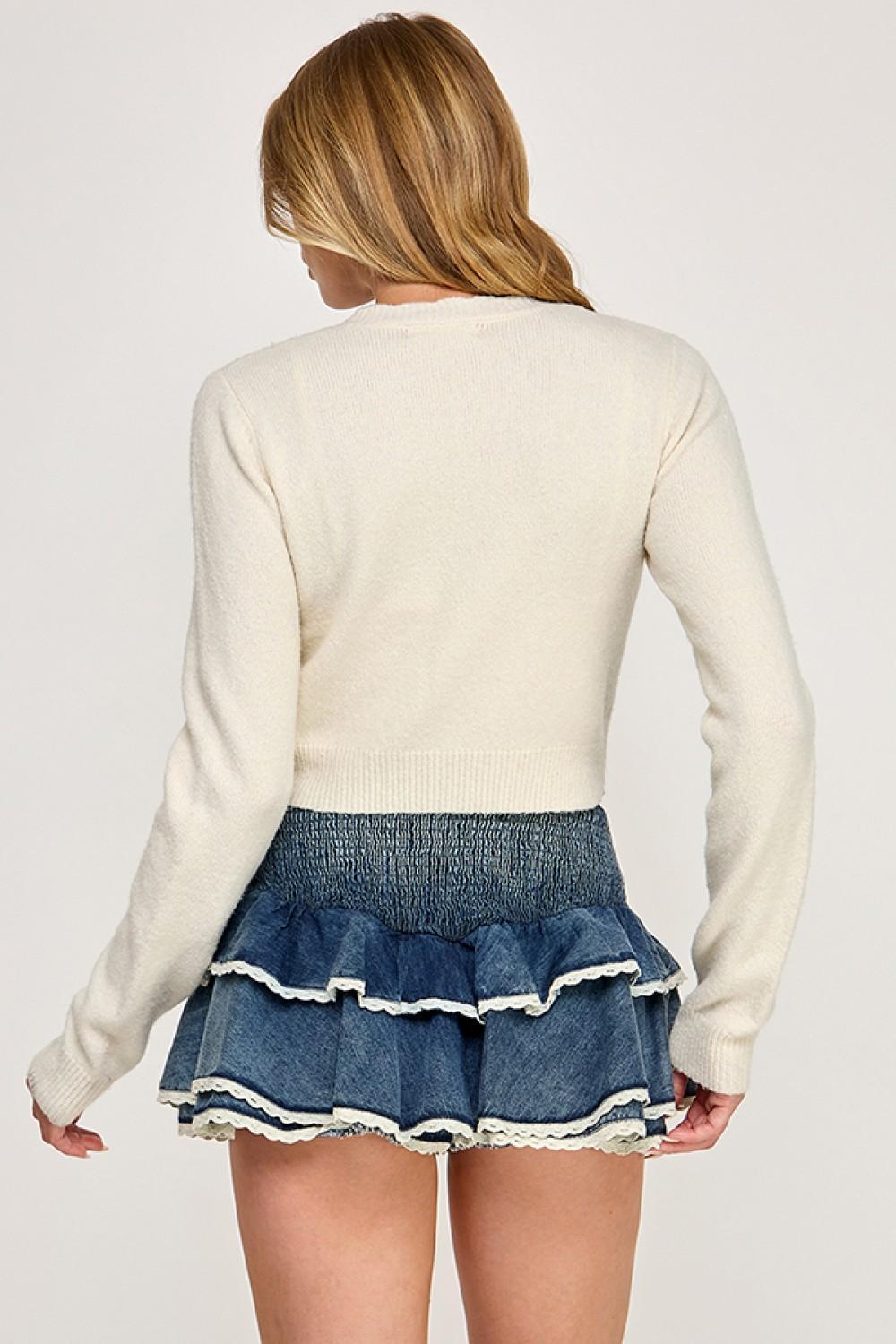 Flower Embroidery Sweater Cardigan