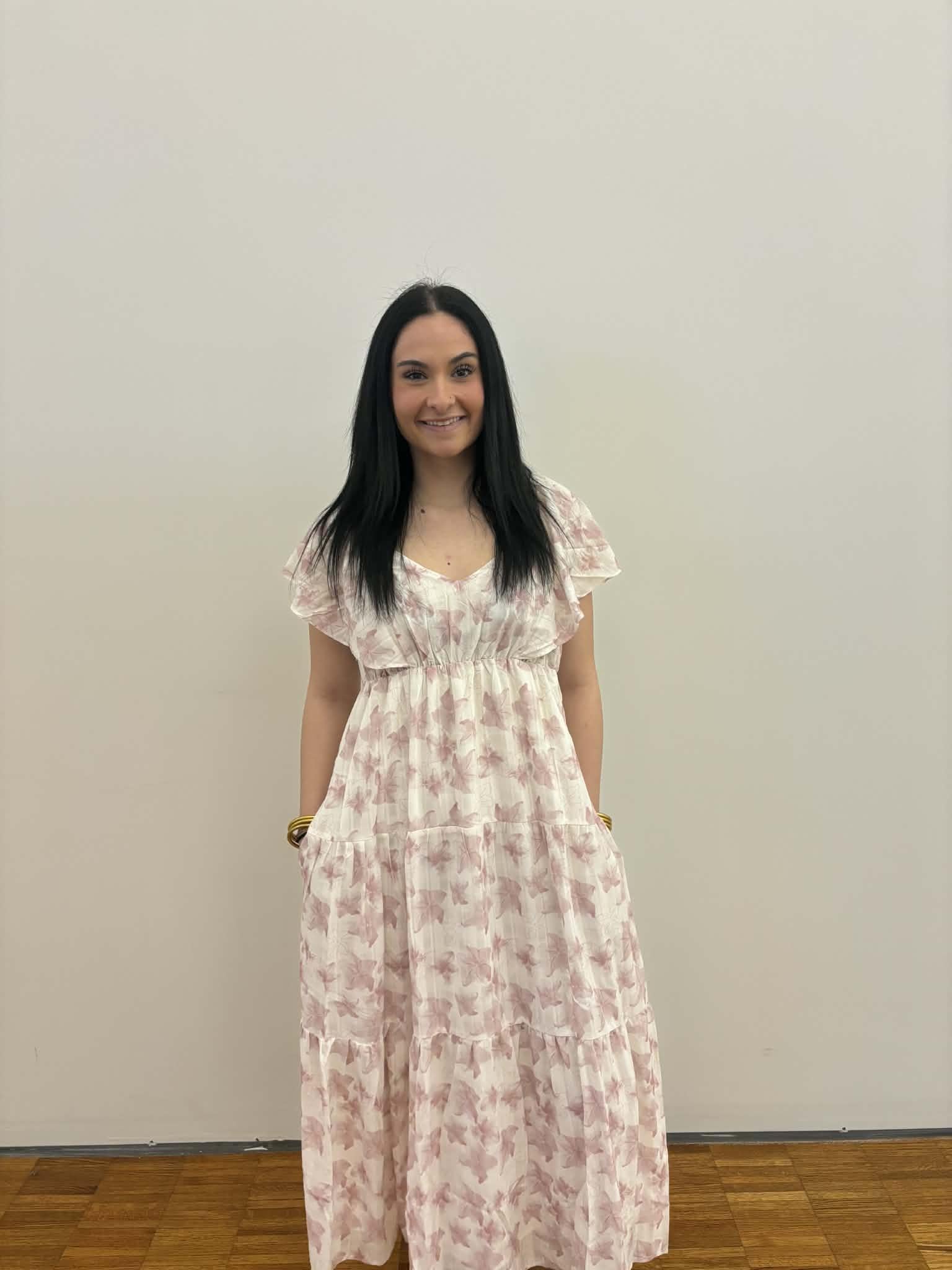 Romantic Floral Sheer Midi Dress - Dusty Rose