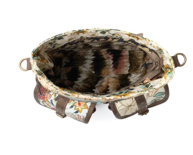 Le Fleur Bel Cowgirl Shoulder Bag for Women in yellow floral with leather and Concho details