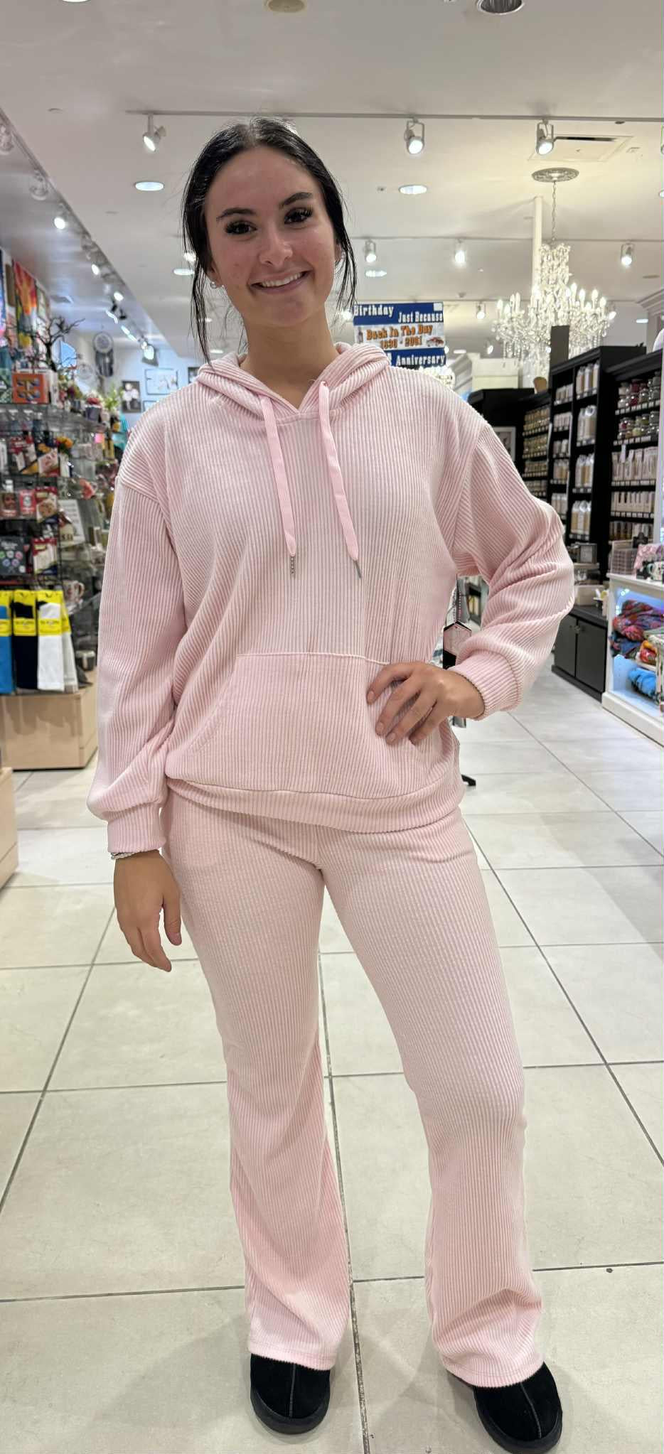Baby Pink Knit Hoodie & Sweats Set