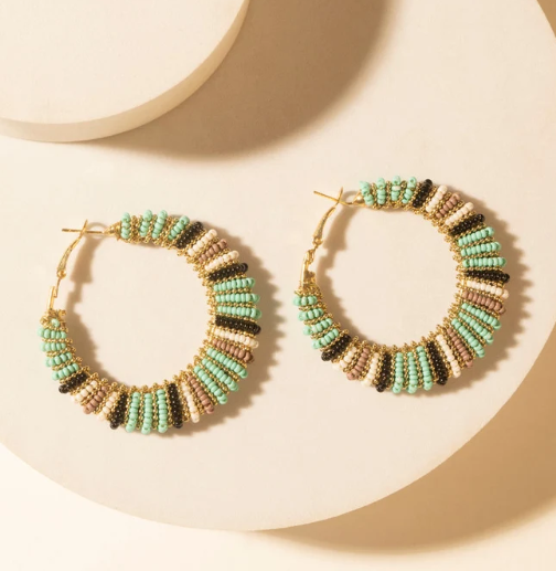 Mesa Moonrise Beaded Hoop Earrings in Moonlit Blue