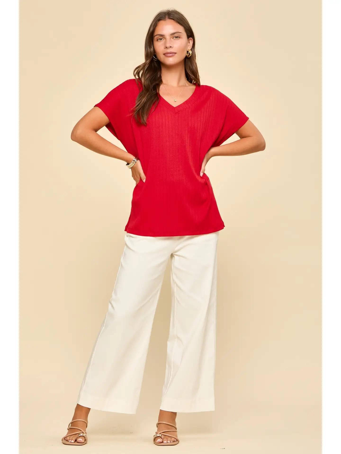 Red Thick Ribbed Knit Top