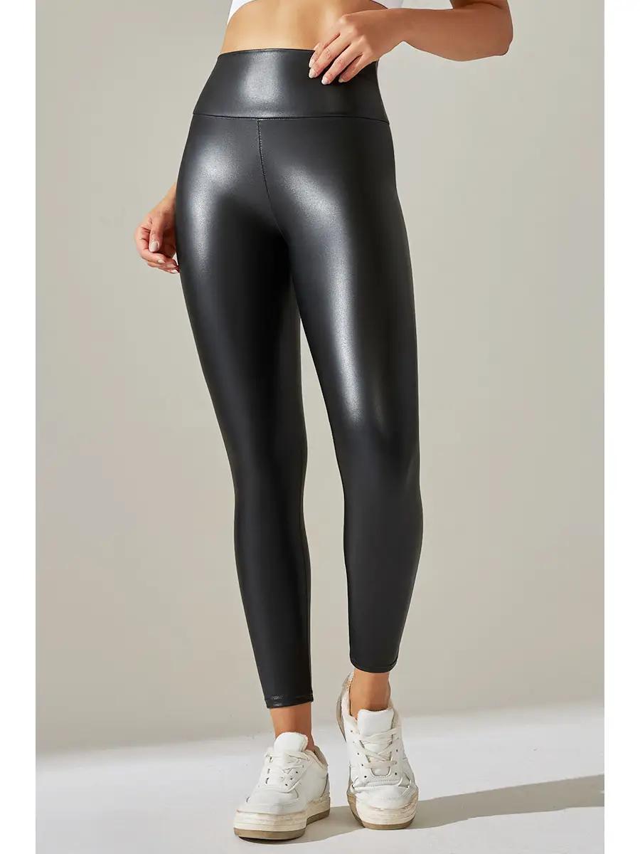 Black Color High Waist Faux Matt Leather Skinny Leggings